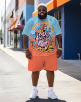 Men's Personalized Color Skull Large Size Contrasting Color T-Shirt Shorts Set